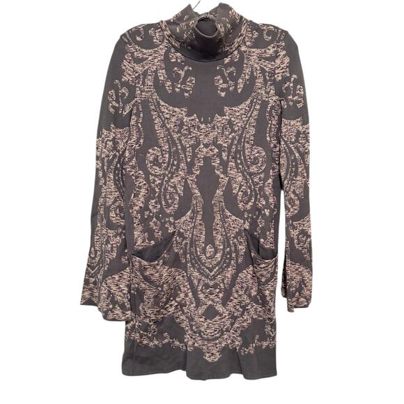 Free People XS Gray Beige Jacquard Knit Cowl Neck Mini Dress with Pockets - Picture 2 of 7